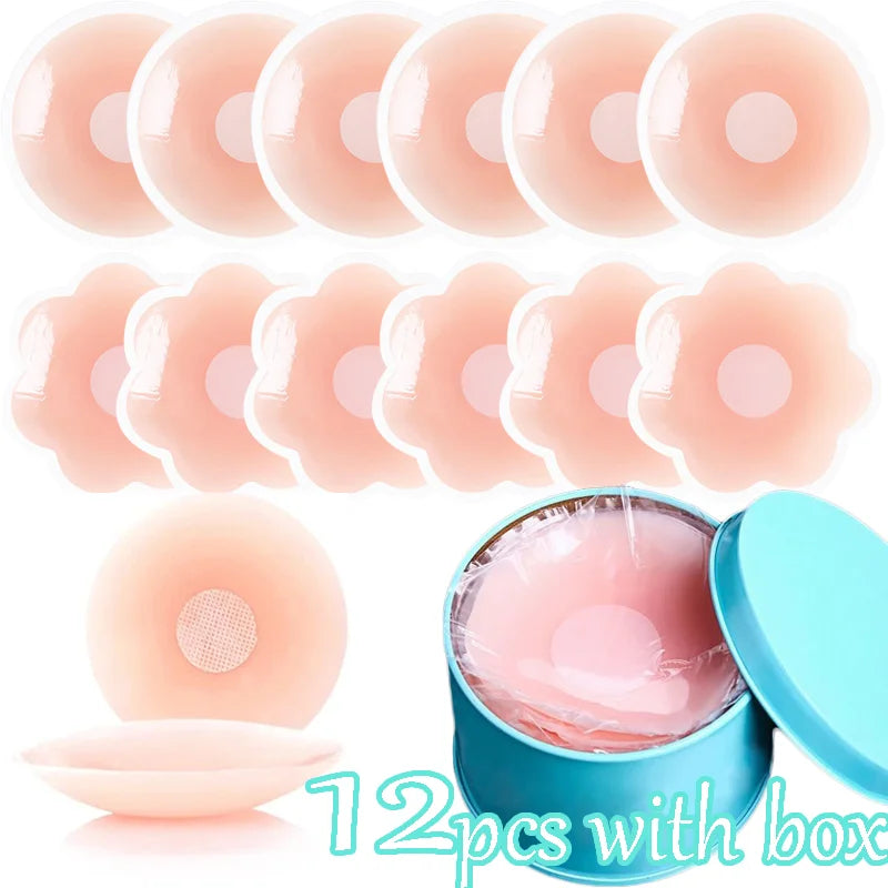 With Box Silicone Nipple Cover Reusable for Women Breast Petals Lift Invisible Bra Pasties Adhesive Bra Pads Sticker Patch