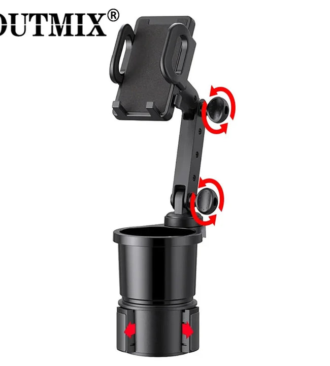 OUTMIX Car Cup Holder Expander with Cell Phone Mount 360 Rotation Cup Holder Expander Smartphone Mount Auto Interior Accessories