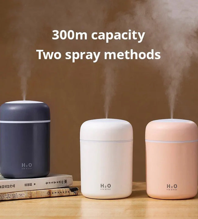 USB Cool Mist Sprayer Portable 300ml Electric Air Humidifier Aroma Oil Diffuser with Colorful Night Light for Home Car