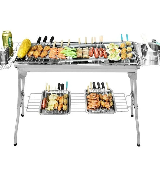 Household Barbecue Outdoor Thickened Stainless Steel Grill BBQ Wood Charcoal Grill Portable Folding Grill Barbecue Appliances