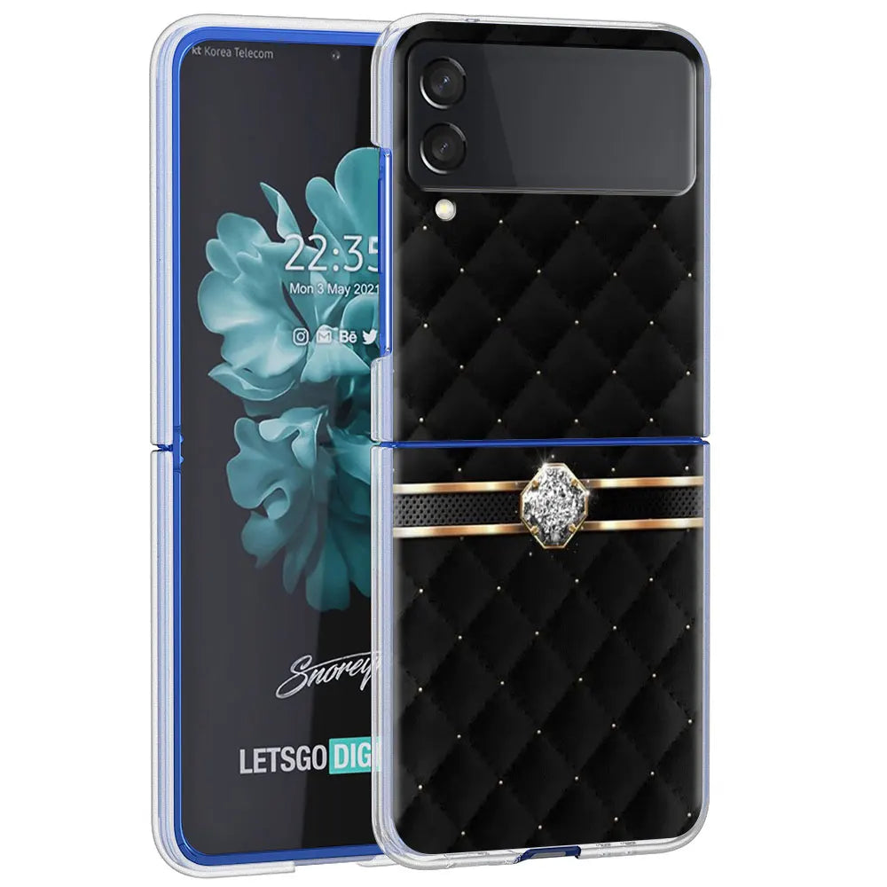 Fundas Case For Samsung Galaxy Z Flip 3 4 5G Transparent Hard Cell Phone Cover ZFlip3 Clear PC Luxury Love Bow