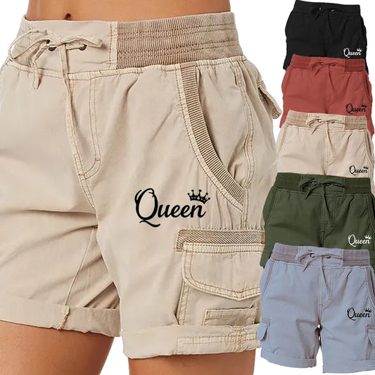 Fashion Queen Printed Women's Cargo Shorts Stretch Golf Active Shorts Work Shorts Outdoor Summer Shorts with Pockets