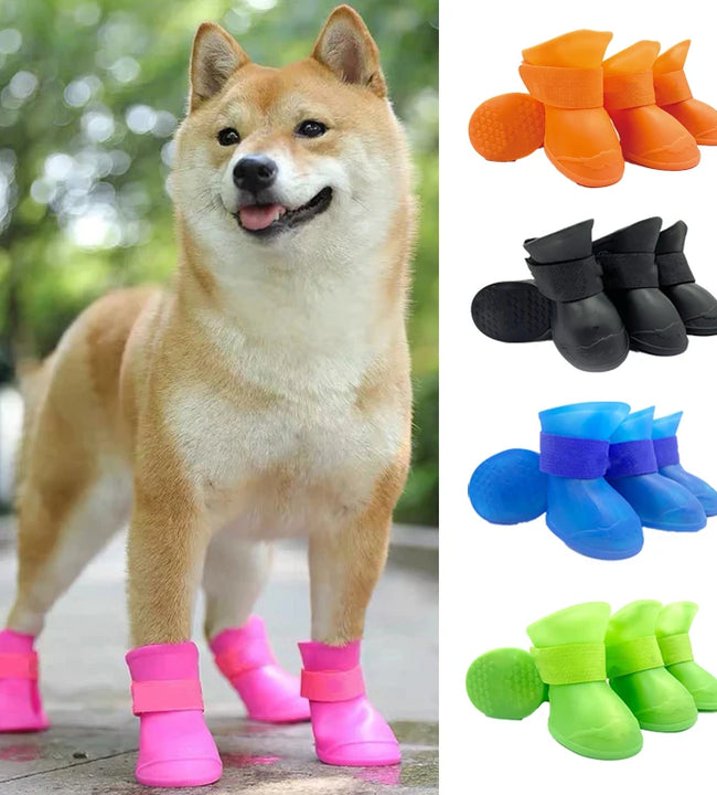 4Pcs Pet WaterProof Rainshoe Anti-slip Rubber Boot For Small Medium Large Dogs Cats Outdoor Shoe Dog Ankle Boots Pet Accessories