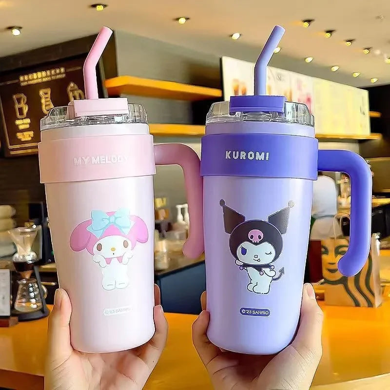 MINISO Sanrio 850ml My Melody Kuromi Cartoon Dual Cup Insulated Water Bottle High Capacity Vacuum Flask Straw Girls Fashion Gift