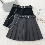 Punk Mini Skirt with Chain Belt Rock Girl Cheerleading Belted Pleated Skirt Alt Women Egirl Y2K Outfit