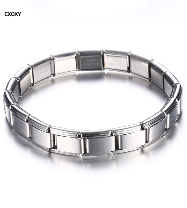 EXCXY New Women's Jewelry 9mm Width Itanlian Elastic Charm Bracelet Fashion Stainless Steel Bangle