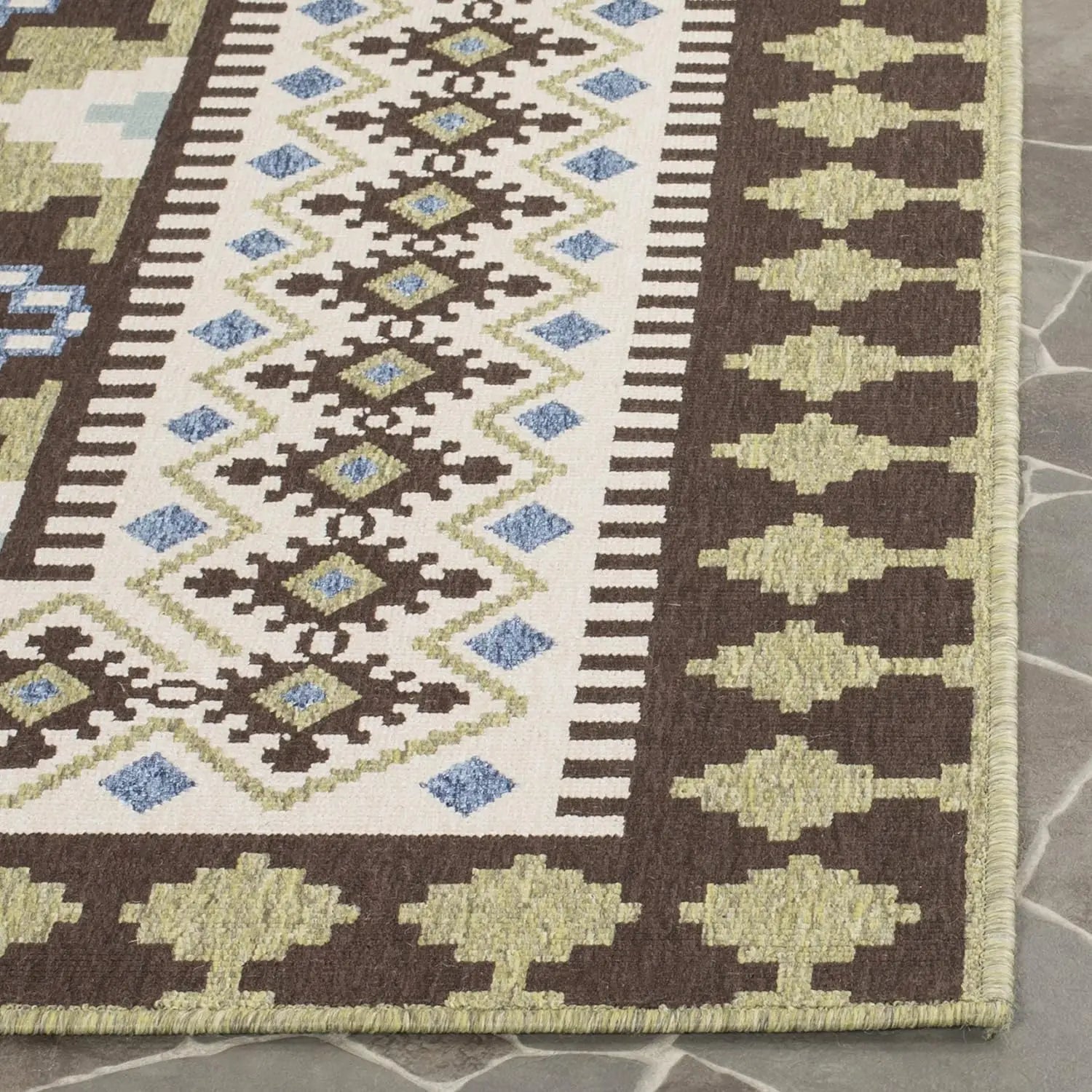 Area Rug, Chocolate & , Boho Design, Non-Shedding & Easy Care, Indoor/Outdoor & Washable-Ideal for Patio, Backyard