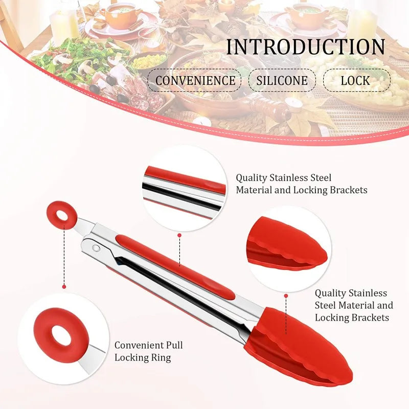 Food Tong Stainless Steel Kitchen Tongs Silicone Nylon Non-Slip Cooking Clip Clamp BBQ Salad Tools Grill Kitchen Accessories