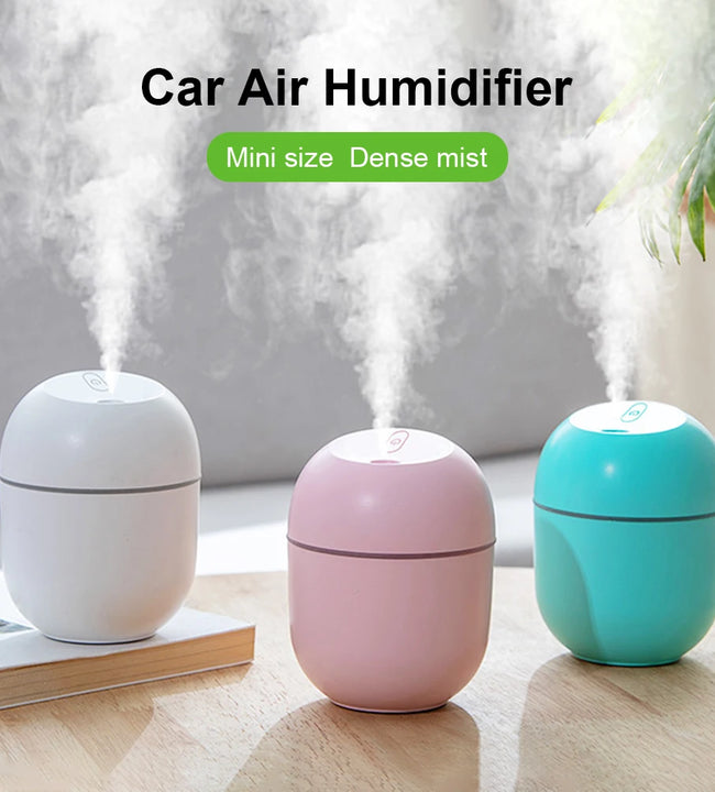 Portable USB Ultrasonic Air Humidifier Essential Oil Diffuser Car Purifier Aroma Anion Mist Maker with LED Lamp Romantic Light