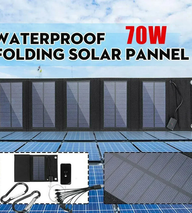 70W Foldable Solar Panel 5V USB Portable Battery Charger for Cell Phone Outdoor Waterproof Power Bank for Camping Accessories