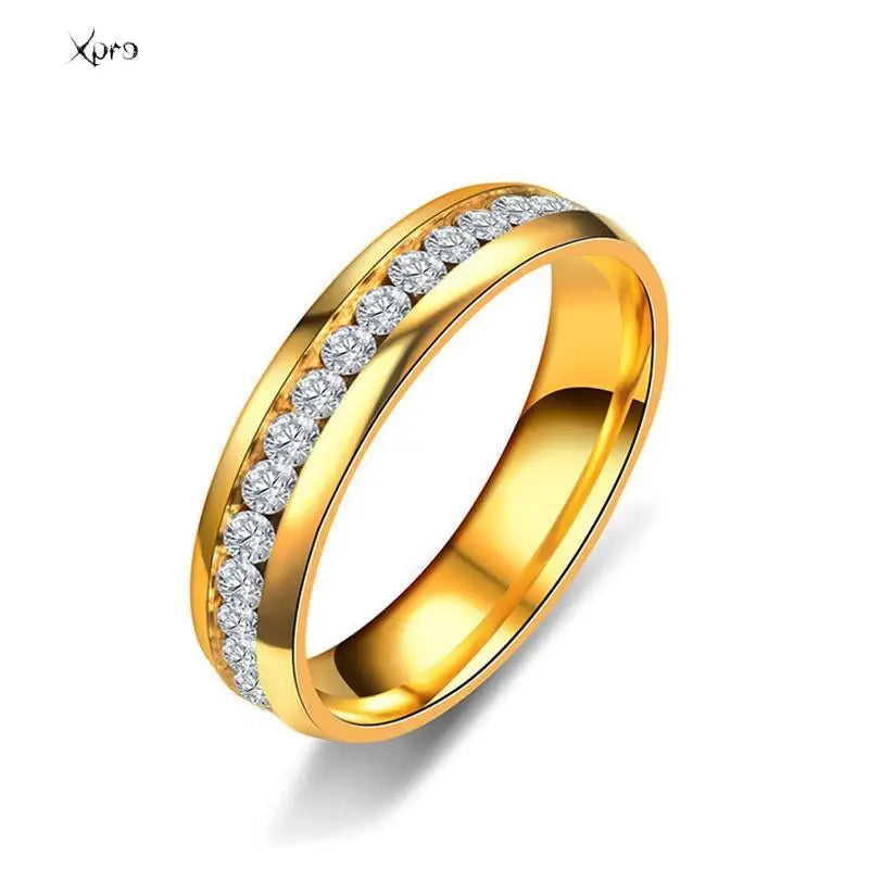 Fashion Crystal Stainless Steel Couple Ring Men's Women's Titanium Steel Wedding Engagement Ring Anniversary Jewelry Gift