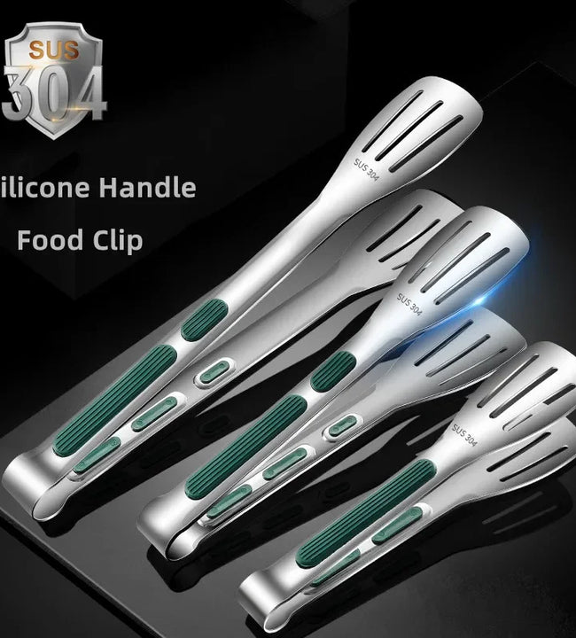 7/9/12inch 304 Stainless Steel Food Clip BBQ Grill Steak Food Clip Silicone Non-slip Handle Bread Tong Party Kitchen Accessories