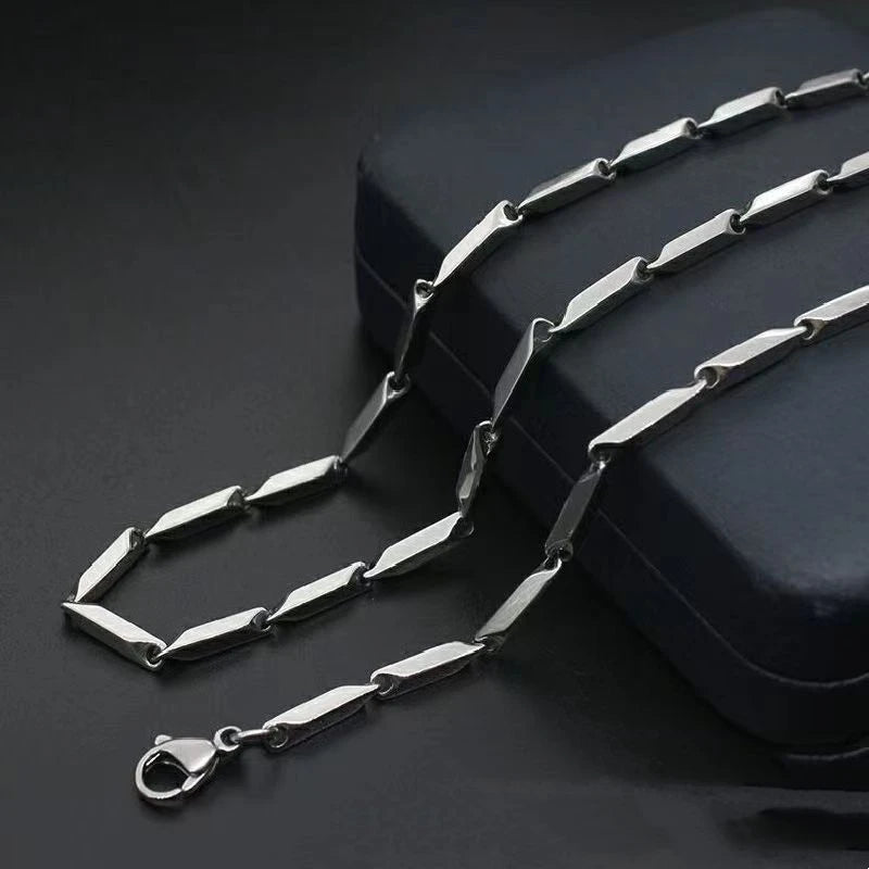 Hip Hop Titanium Steel Necklace Handmade Square Rhombus Chain Bamboo Chain Fashion Men's and Women's Clavicle Chain Accessories