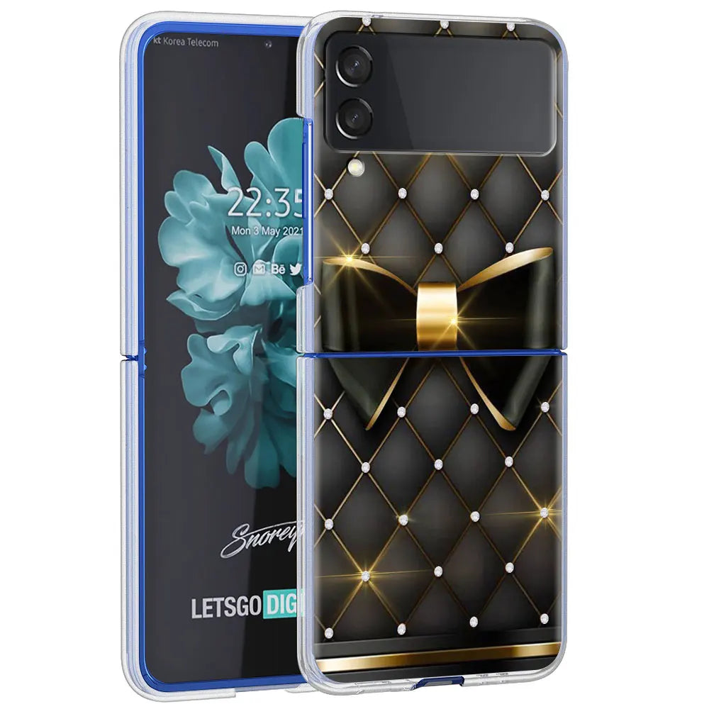 Fundas Case For Samsung Galaxy Z Flip 3 4 5G Transparent Hard Cell Phone Cover ZFlip3 Clear PC Luxury Love Bow