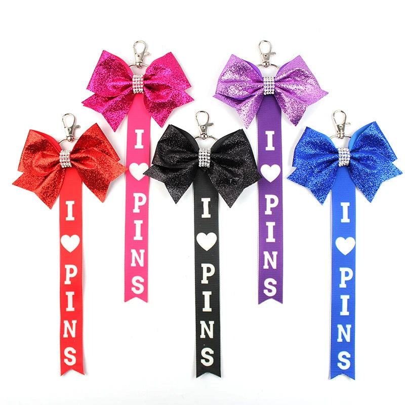 Cheerleader Gifts Colored Bowknot Keychain Pendant Rhinestones Cheer Keychain Backpack Decoration Accessories Gifts