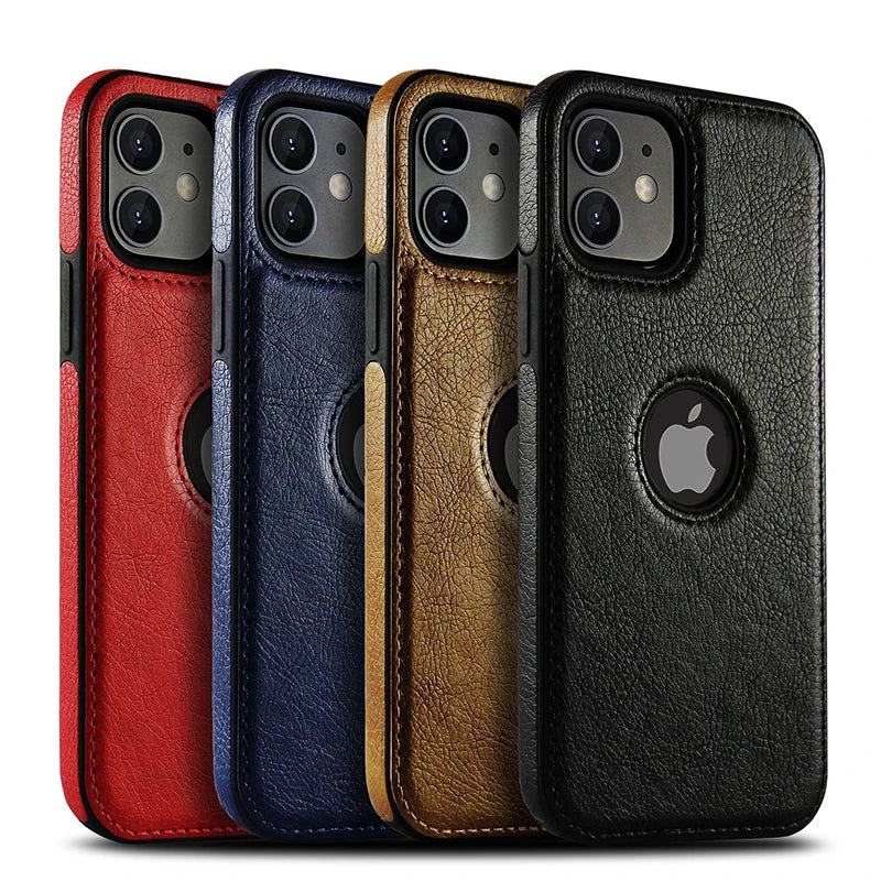 Cell Phone Case High Quality PU Leather Mobile Phones Cases for iPhone 11 12 13 14 15 Pro Max X XR Black Luxury Business Cover