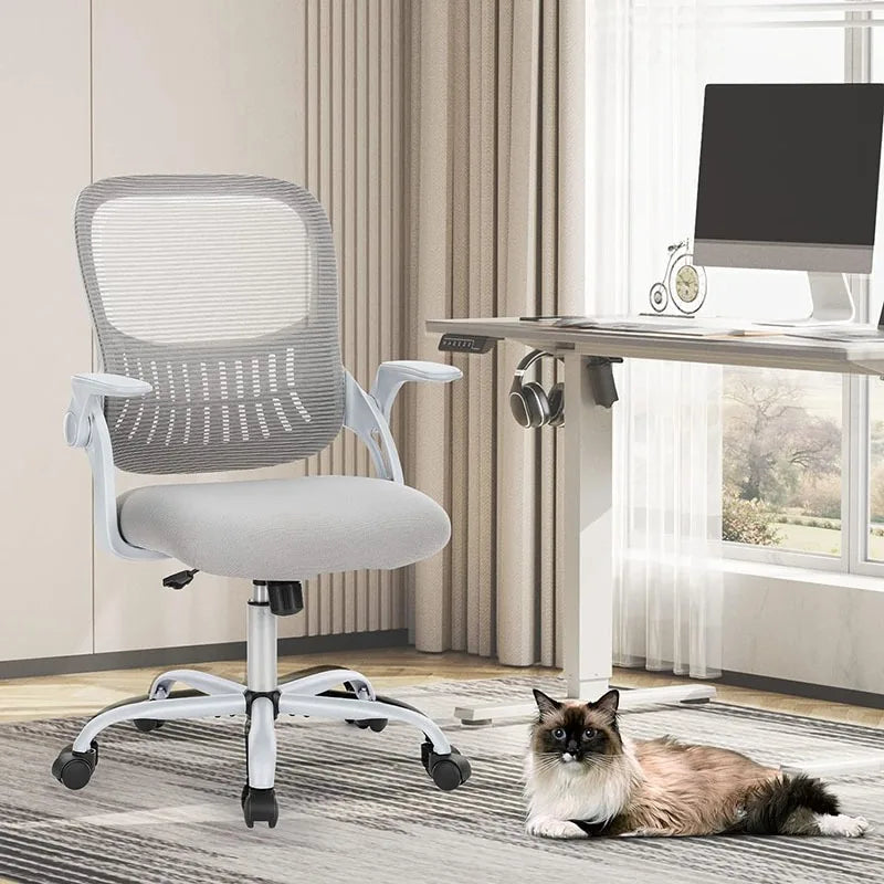 Office Ergonomic Mid-Back Mesh Swivel Task Chairs With Wheels, Lumbar Support, Flip-up Arms For Bedroom, Gaming, Study, Student