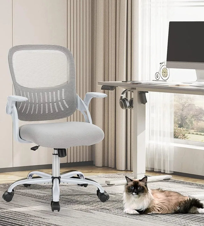 Office Ergonomic Mid-Back Mesh Swivel Task Chairs With Wheels, Lumbar Support, Flip-up Arms For Bedroom, Gaming, Study, Student