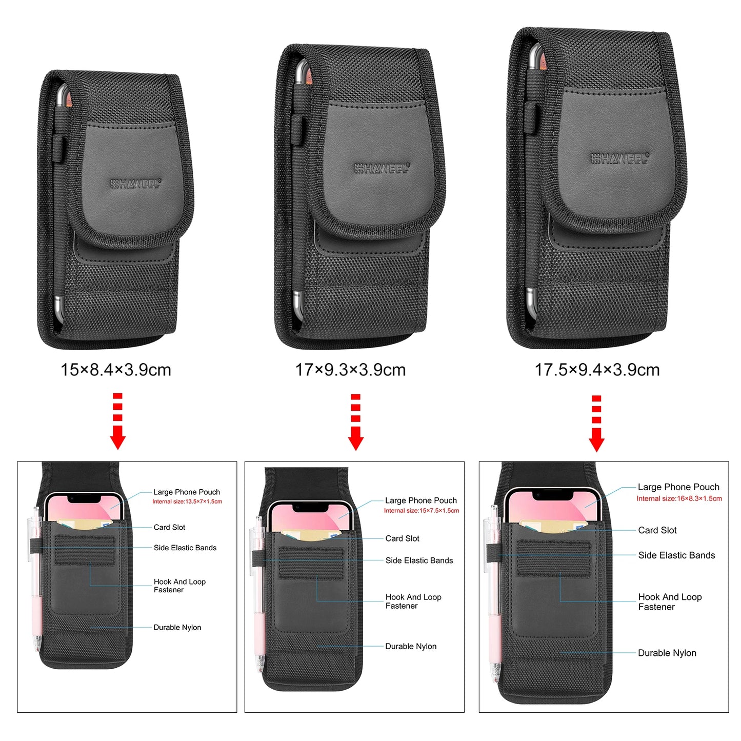 HAWEEL 4.7-6.8inch Phone Nylon Pouch Cell Phone Belt Clip Carrying Holster Case Waist Bag For iPhone,Samsung Galaxy S23 Ultra 5G