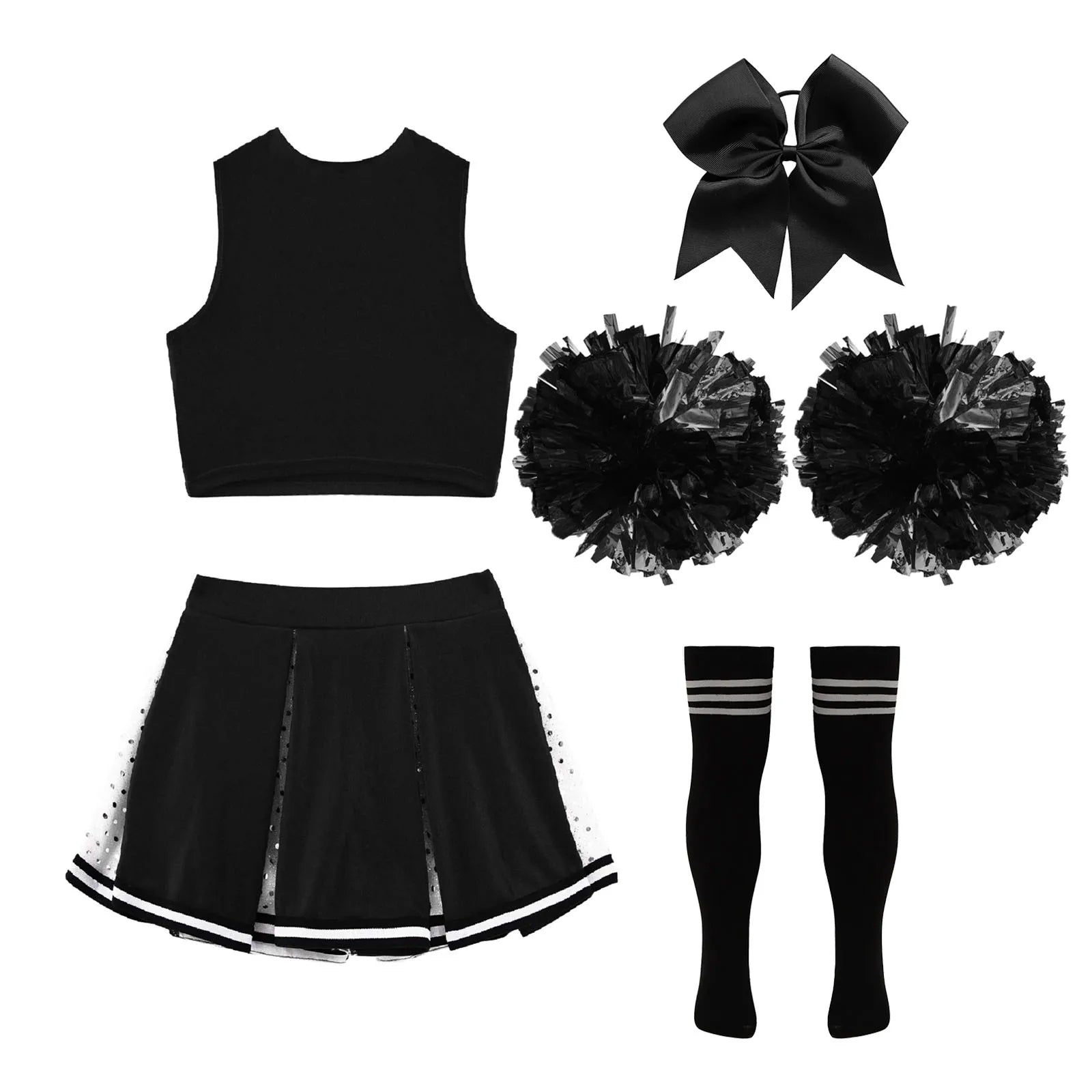 Kids Girls Cheerleader Costume Outfit Set Halloween Cosplay Party Cheerleading Team Sports Dance Stage Performance Fancy Dress