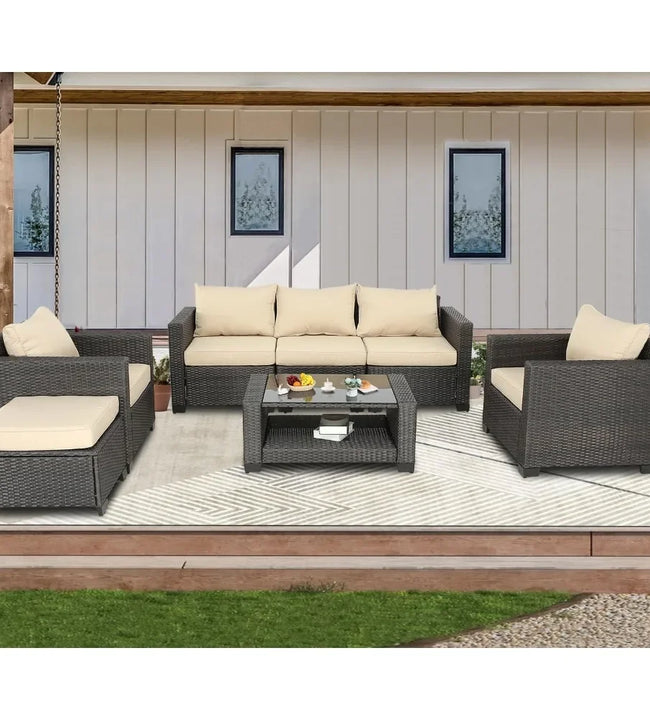 7 Pieces Patio Furniture Sets Outdoor Rattan Wicker Conversation Sofa Garden Sectional Sets With Washable Garden Furniture Sets