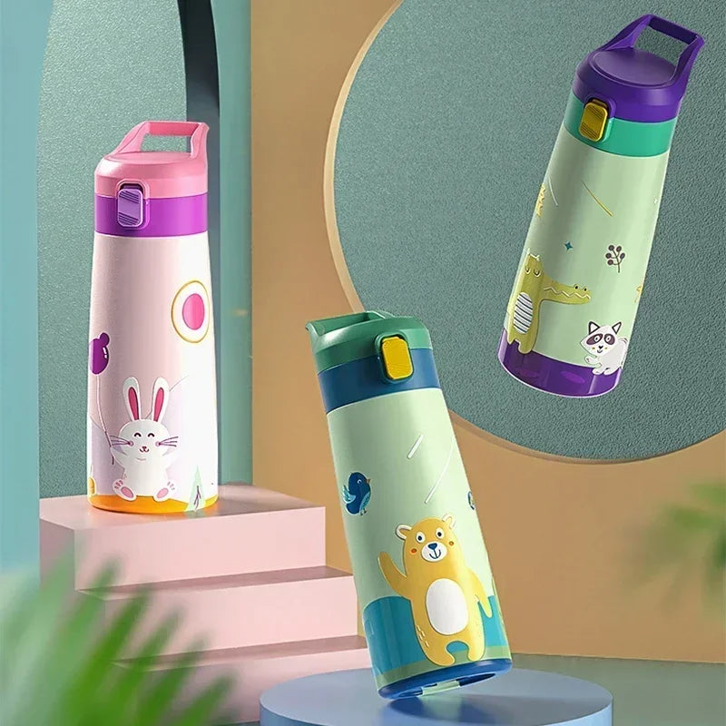 Children's Stainless Steel Straw Insulated Cup Cartoon Leak Proof Vacuum Bottle Children's Insulated Water Bottle Insulated Cup