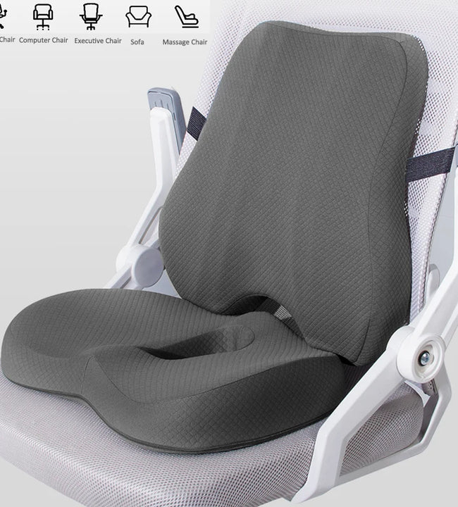 Memory Foam Seat Cushion Waist Back Support Pillow Set Orthopedic Ergonomic Coccyx Relief Hip Lumbar Pad for Office Chair Car