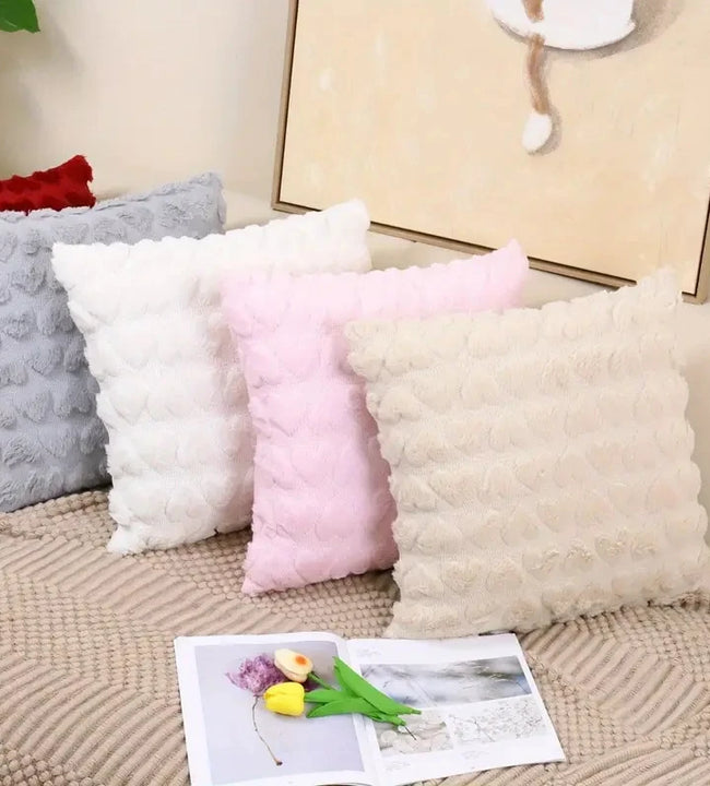 Solid Color Plush Love Heart Soft Pink Throw Pillow Cover Pillow case Sofa Cushion Cover for Living Room Decoration 45x45cm