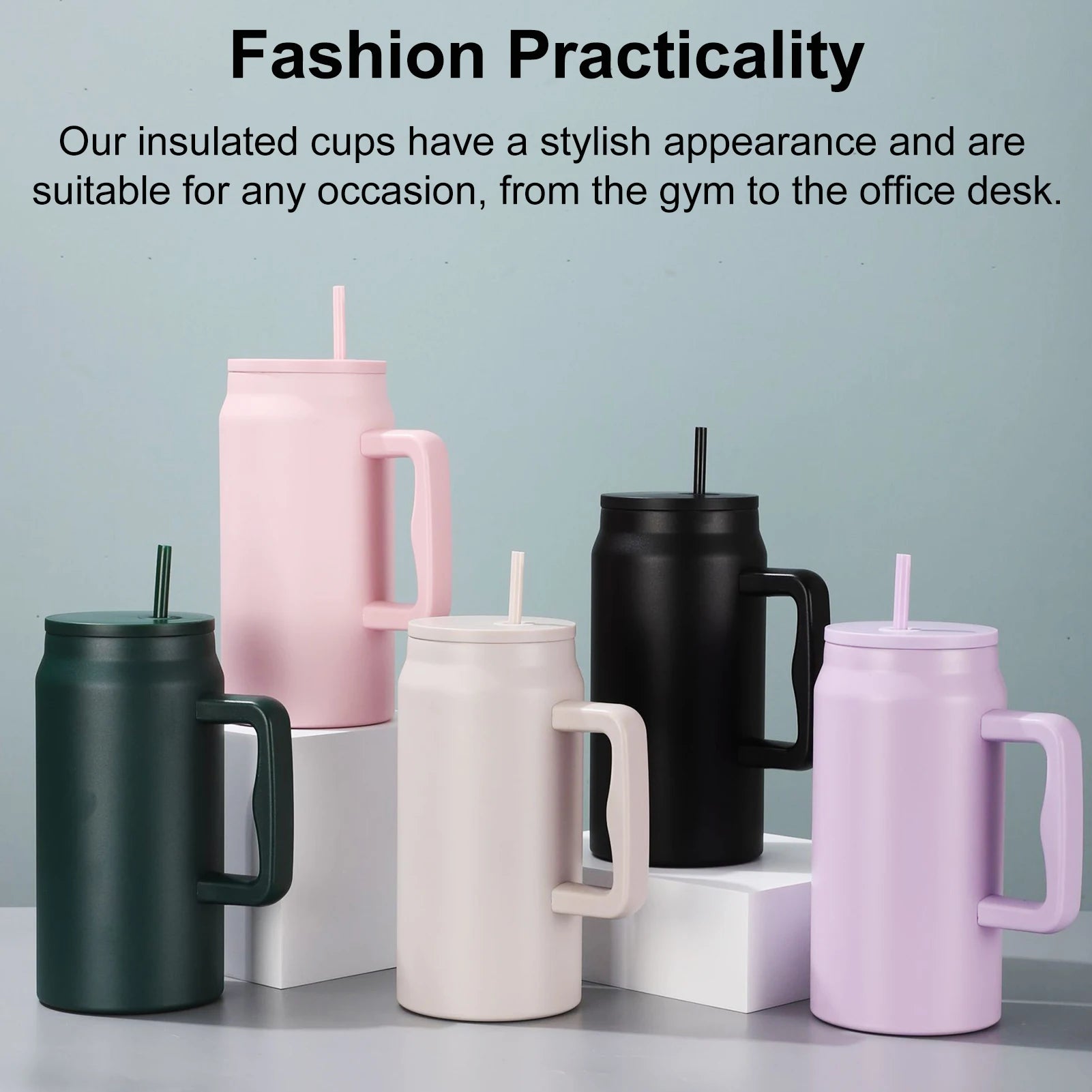 50Oz Stainless Steel Thermos Cup Portable Vacuum Insulated Water Cup Large Capacity Thermos Bottle with Straw for Fitness Office