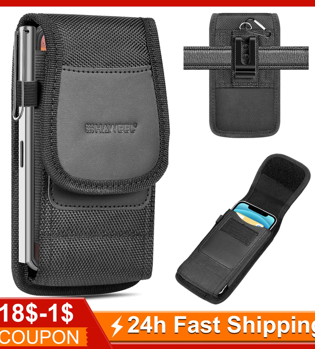 HAWEEL 4.7-6.8inch Phone Nylon Pouch Cell Phone Belt Clip Carrying Holster Case Waist Bag For iPhone,Samsung Galaxy S23 Ultra 5G