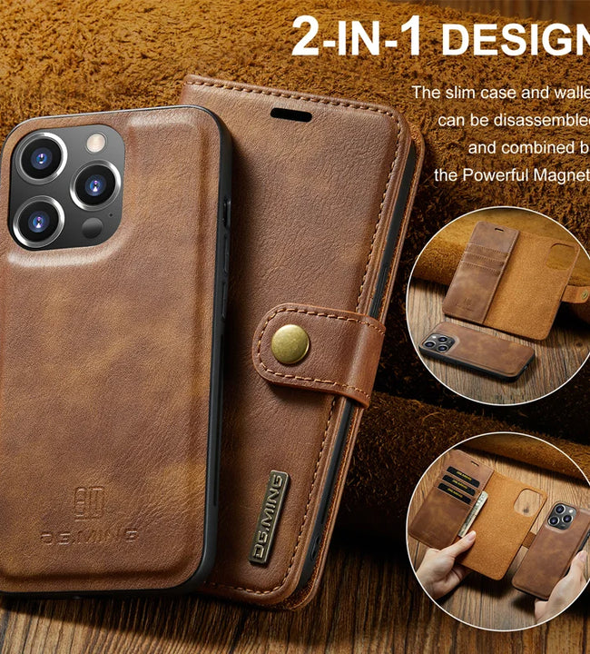 For iPhone 15 14Pro Max 13 12 11 Pro Max Plus XS X XR Deluxe removable magnetic wallet flip cover cell phone leather case