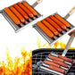 Hot Dog Roller Rack, Stainless Steel Outdoors BBQ Sausage Grill Pan With Long Wood Handle,New Barbecue Tools