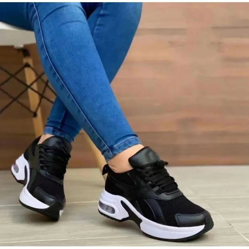 Sneakers 2024 New Fashion Wedge Platform Plus Size Casual Sports Shoes Women Lace-up Mesh Breathable Women's Vulcanized Shoes