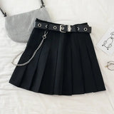 Punk Mini Skirt with Chain Belt Rock Girl Cheerleading Belted Pleated Skirt Alt Women Egirl Y2K Outfit