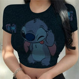 Sexy Kawaii Print Female Clothing Cartoon Y2k Party Stitch Summer Crop Top Slim Fit T Shirt Tight Women's T-shirt Fashion Disney