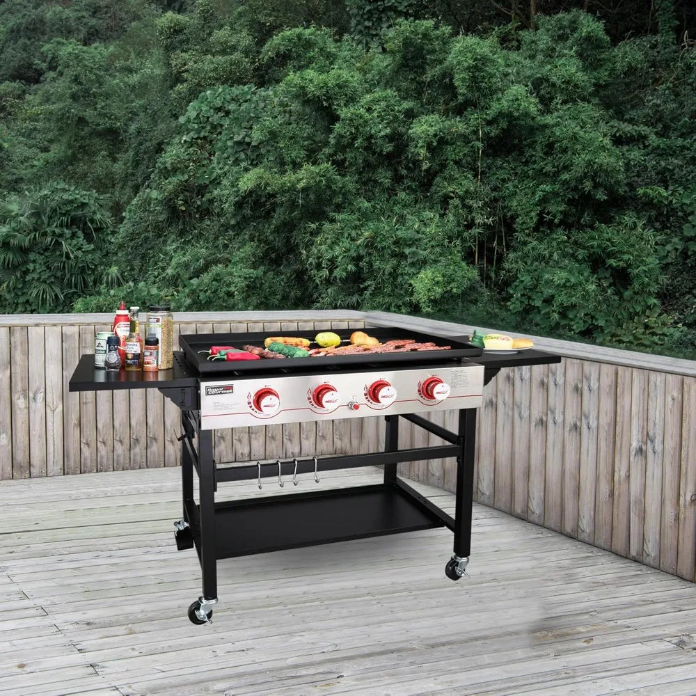 36" 4-Burner Flat Top Propane Grill/Griddle - Ideal for BBQ, Camping & Outdoor Cooking - Red