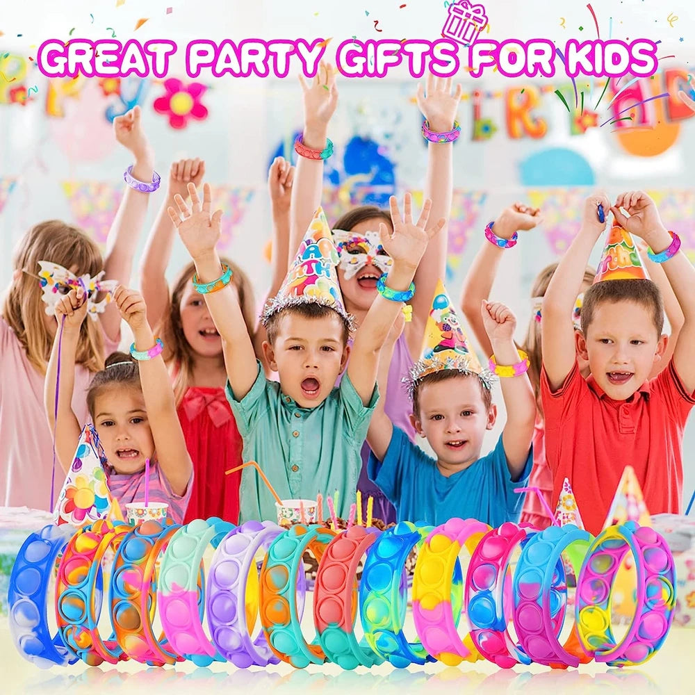 12PCS Fidget Toys Pop Bracelet Party Favors Bubble Bracelets Push Poping Sensory Stress Reliever Toys for Kids Children Gifts