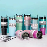 Straw Insulation Bottle Gradient Color Thermal Straw Water Bottles Sweat Free Straw Vacuum Insulated Mug Holiday Party Gifts