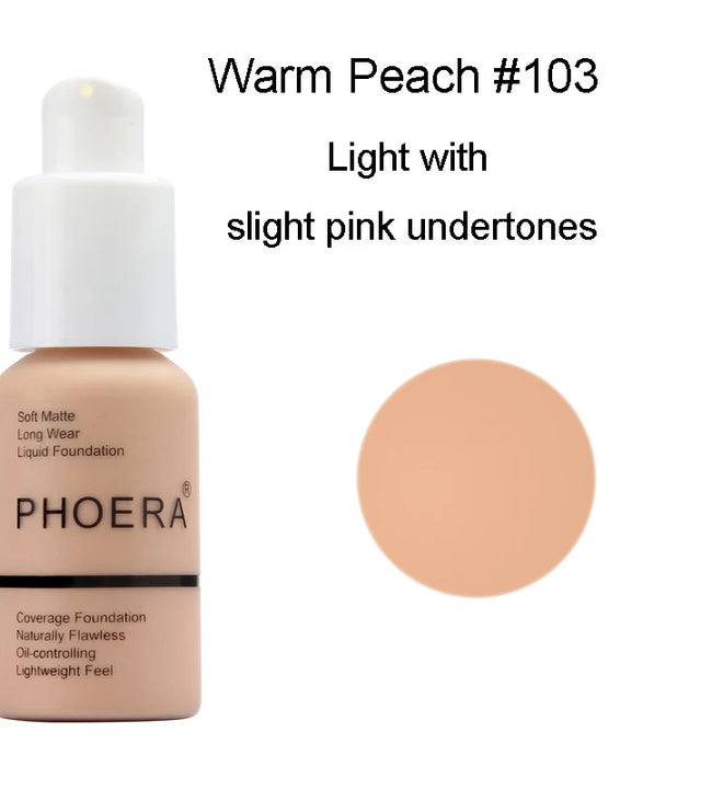 PHOERA 30ml Liquid Foundation Set Oil-control Concealer Cream Hydrating Long Lasting Hydrating Makeup Foundation TSLM1