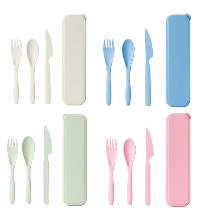 3Pcs Wheat Straw Dinnerware Set Portable Tableware Knife Fork Spoon Eco-Friendly Travel Cutlery  Utensil Box Chopsticks