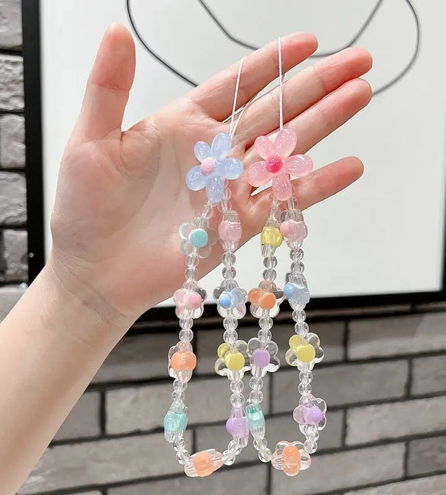 Trendy Flower Beaded Mobile Phone Chain Lanyard Fashion Cell Phone Charm Strap Pendant Phone Case Hanging Cord Jewelry Gift