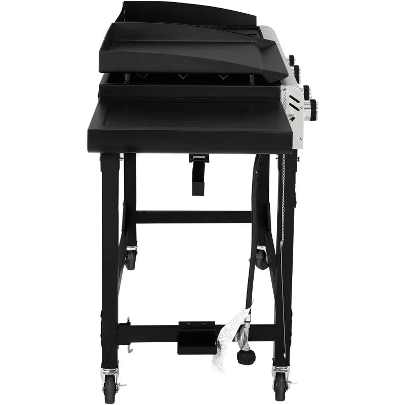 GD401 Portable Propane Gas Grill and Griddle Combo with Side Table | 4-Burner, Folding Legs,Versatile, Outdoor | B