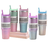 Straw Insulation Bottle Gradient Color Thermal Straw Water Bottles Sweat Free Straw Vacuum Insulated Mug Holiday Party Gifts