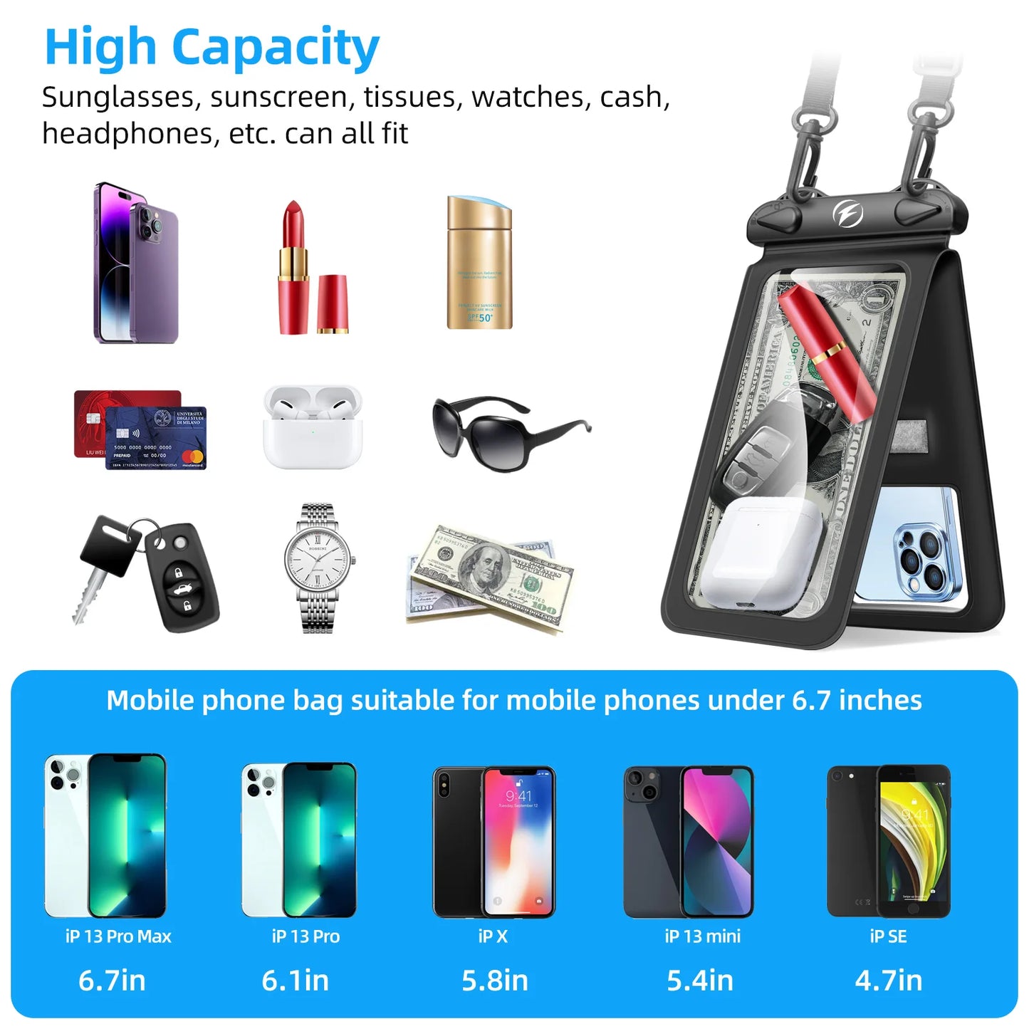 Double Swimming Pouch Mobile Phone Case for iPhone Samsung Cell Phone Bag Swimming Dry Bag Underwater Case Water Proof Bag Coque