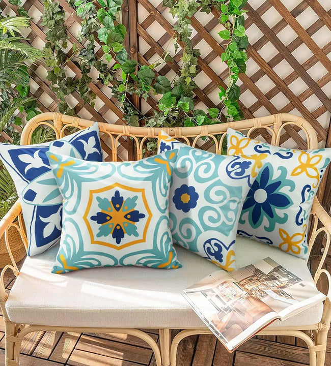 Outdoor Waterproof Throw Pillows Floral Printed Lounge Seat Throw Pillow for Patio Balcony Garden Decorative Throw Pillow 4pcs