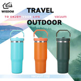 30oz Portable Thermos Cup with Straw Stainless Steel Vacuum Insulated Cup Travel Car Coffee Mug Tumbler for Ice Cold Warm Drinks