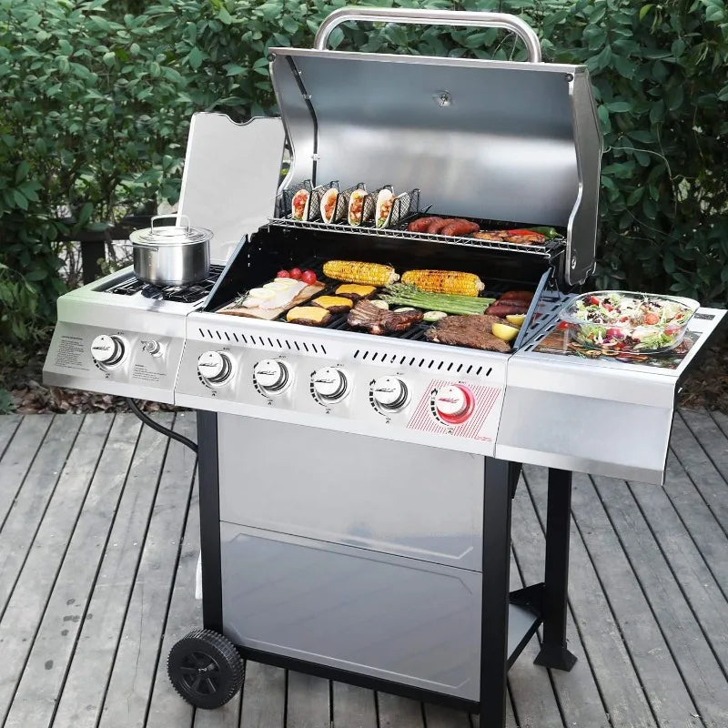 Royal Gourmet GA5401T 5-Burner BBQ Propane Grill with Sear Burner and Side Burner, Stainless Steel Barbecue Gas Grill