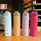 Stainless Steel Thermos Bottle with Straw, Thermal Cup, Car Insulated Flask, Water Tumbler for Outdoor Sports, 530ml, 750ml, 1Pc