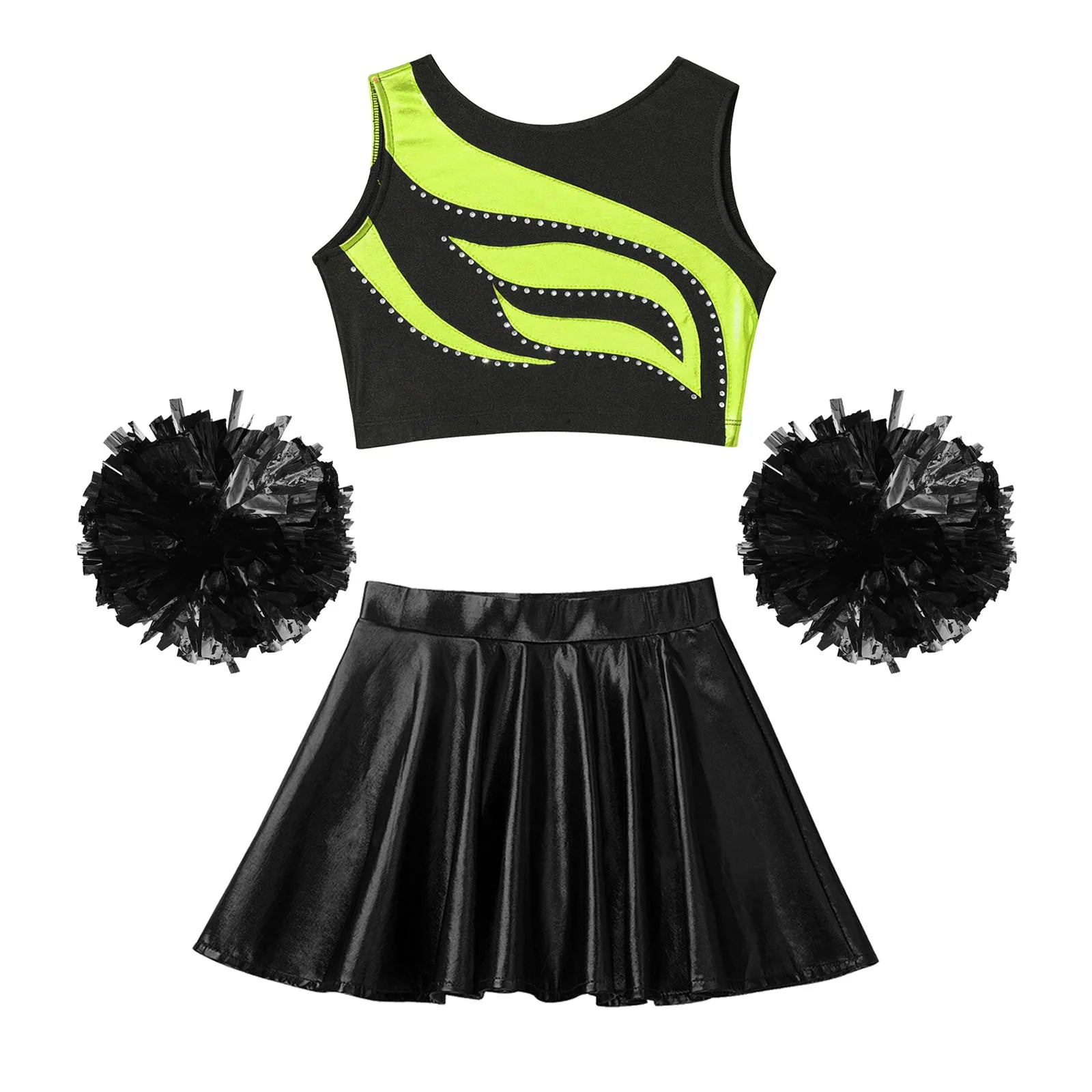 Kids Girls Cheer Dance Outfit with Flower Ball Dancewear Sets Children Cosplay Cheerleader Costumes Cheerleading Uniforms