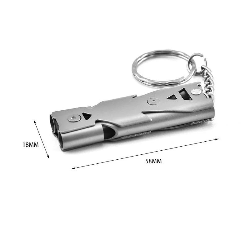 Outdoor EDC Survival Whistle High Decibel Double Pipe Whistle Stainless Steel Alloy Keychain Cheerleading Emergency Multi Tool